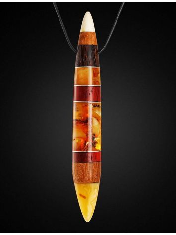 Multicolor Wooden Pendant With Honey Amber The Indonesia, image , picture 3