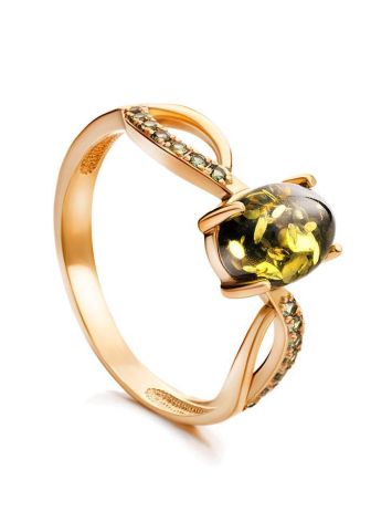 Amber Ring In Gold With Green Crystals The Raphael, Ring Size: 5.5 / 16, image 