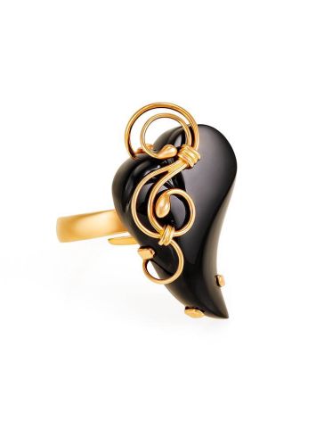Black Synthetic Onyx Ring In Gold The Serenade, Ring Size: Adjustable, image 