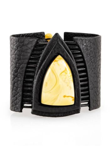 Dark Leather Bracelet With Honey Amber The Amazon, image 