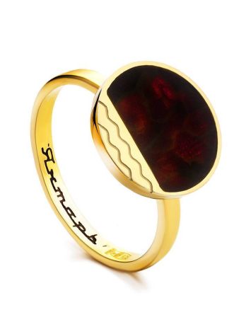 Round Amber Ring In Gold-Plated Silver The Monaco, Ring Size: 8.5 / 18.5, image 