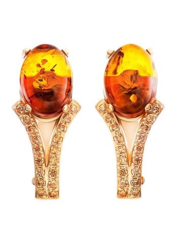 Amber Earrings In Gold With Crystals The Raphael, image 