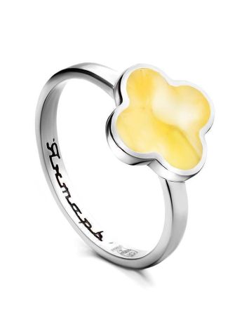Alhambra Silver Ring With Butterscotch Amber The Monaco, Ring Size: 8 / 18, image 