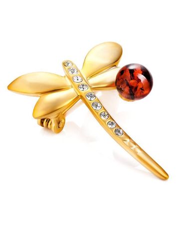 Gold Plated Brooch With Amber And Crystals The Beoluna, image 
