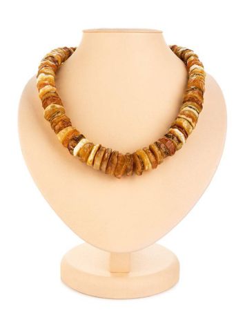 Textured Honey And Cognac Amber Beaded Necklace, image 