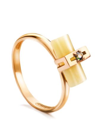 Cylindrical Cut Amber Ring In Gold With Crystal The Scandinavia, Ring Size: 8 / 18, image 