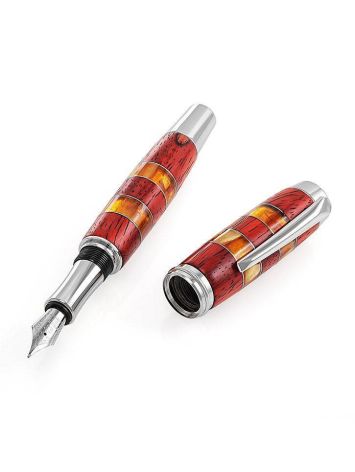 Handcrafted Padauk Wood Fountain Pen With Honey Amber The Indonesia, image 