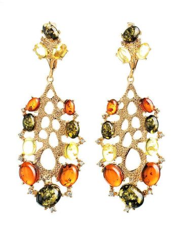 Gold-Plated Drop Earrings With Multicolor Amber The Verdi, image 
