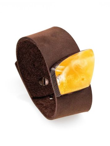 Handcrafted Leather Bracelet With Honey Amber And Wood The Indonesia, image 