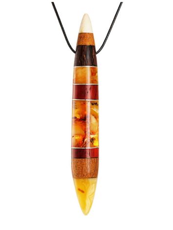Multicolor Wooden Pendant With Honey Amber The Indonesia, image 