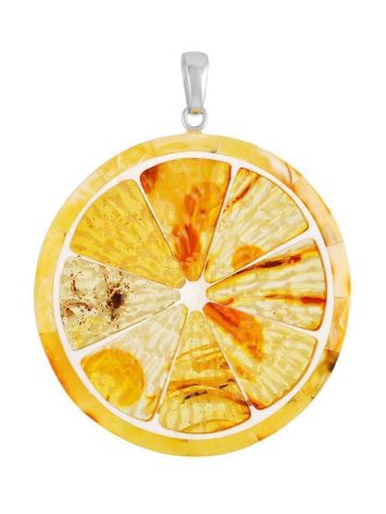 Round Amber Pendant In Sterling Silver The Orange, image 