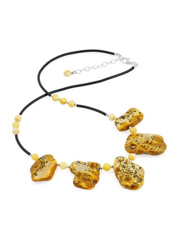 Organic-shaped necklace with unique amber — a miniature natural painting, image , picture 3