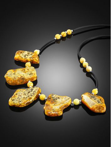 Organic-shaped necklace with unique amber — a miniature natural painting, image , picture 2