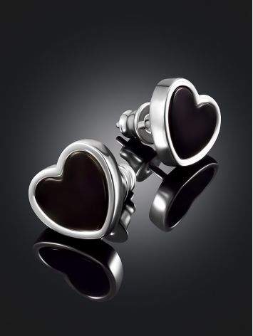 Stylish Dark Heart natural amber stud earrings, image , picture 2