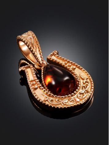 Charming horseshoe pendant with natural Baltic amber, Length: 2.2, image , picture 2