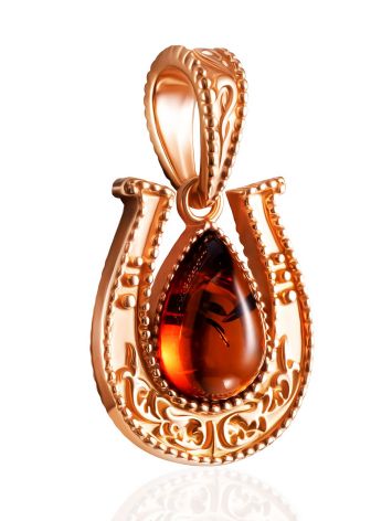 Charming horseshoe pendant with natural Baltic amber, Length: 2.2, image , picture 3