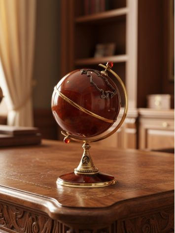 Exquisite globe crafted from natural amber and jewelry-grade bronze, image , picture 2