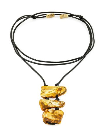 Statement necklace: bold natural amber on a soft woven cord, image , picture 3