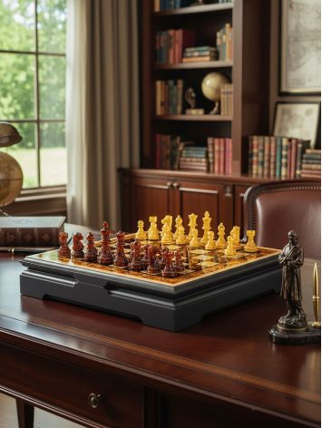 Luxury Natural Amber and Wooden Chess Set, image , picture 2
