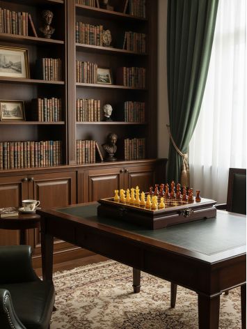 Chess board box with a complete set of pieces and checkers, image , picture 2