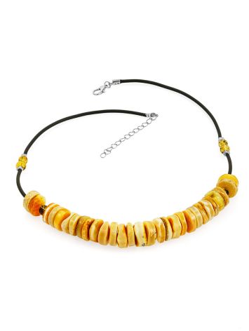Textured natural amber 'disc' choker on a minimalist cord, image , picture 3