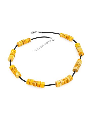 Unusual short necklace with natural picturesque amber "Washers", Length: 45, image , picture 3