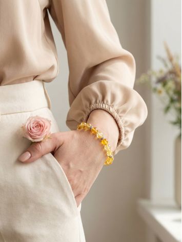 Natural amber bracelet with crystal-embellished spacers, image , picture 3