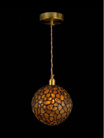 Exquisite chandelier featuring a round globe shade crafted from natural amber mosaic, image , picture 4