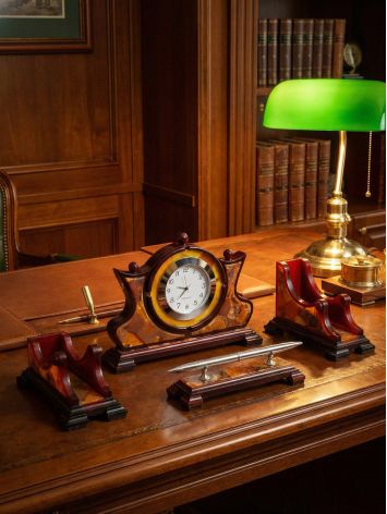 Natural amber desk set with an integrated clock, image , picture 6