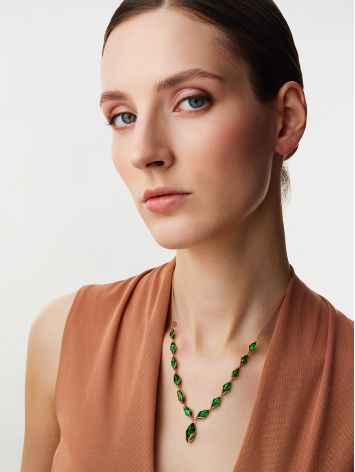 Gold-Plated Necklace With Green Amber, image , picture 3