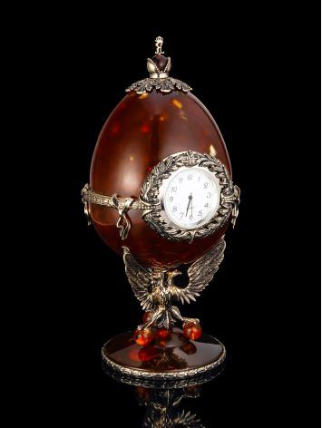 The 'Sovereign' egg-shaped clock-box, crafted from amber and bronze, image , picture 3
