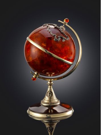 Exquisite globe crafted from natural amber and jewelry-grade bronze, image , picture 3