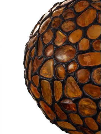 Exquisite chandelier featuring a round globe shade crafted from natural amber mosaic, image , picture 3