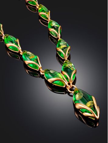 Gold-Plated Necklace With Green Amber, image , picture 2
