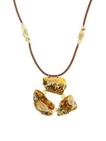 Exclusive natural amber necklace with a flexible silicone cord, image 
