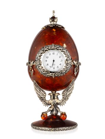The 'Sovereign' egg-shaped clock-box, crafted from amber and bronze, image 