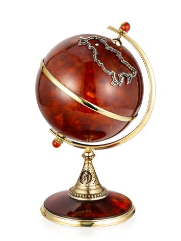 Exquisite globe crafted from natural amber and jewelry-grade bronze, image 