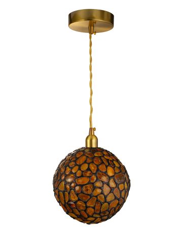 Exquisite chandelier featuring a round globe shade crafted from natural amber mosaic, image 