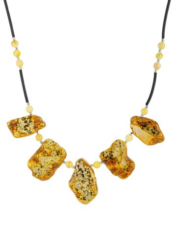 Organic-shaped necklace with unique amber — a miniature natural painting, image 