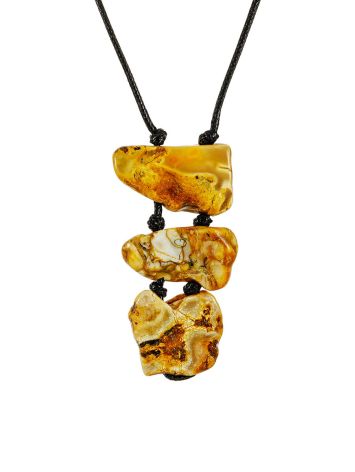 Statement necklace: bold natural amber on a soft woven cord, image 