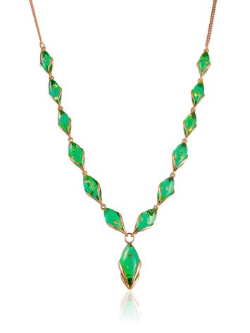 Gold-Plated Necklace With Green Amber, image 