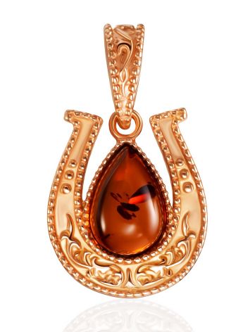 Charming horseshoe pendant with natural Baltic amber, Length: 2.2, image 