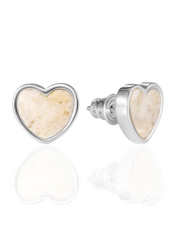 Small milky amber heart stud earrings, image 
