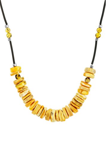 Textured natural amber 'disc' choker on a minimalist cord, image 