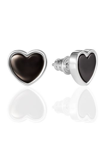 Stylish Dark Heart natural amber stud earrings, image 