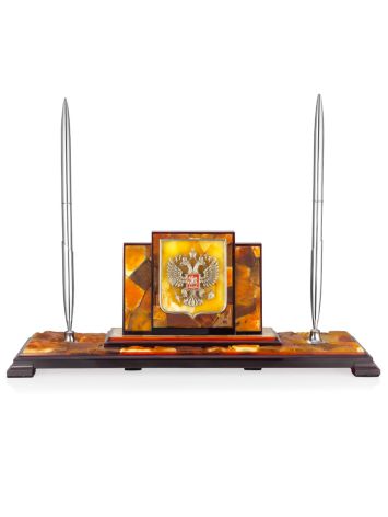 Natural amber desk pen holder, image 