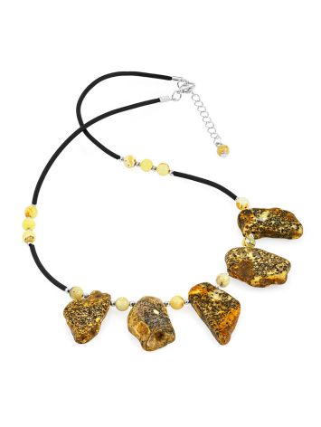 Black silicone cord necklace with natural amber, image , picture 3