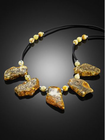 Black silicone cord necklace with natural amber, image , picture 2