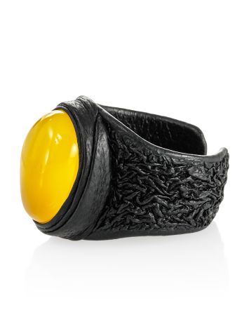 Bold Dark Leather Ring With Amber, Ring Size: Adjustable, image , picture 3
