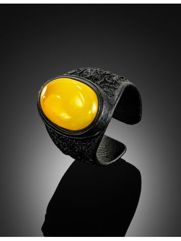 Bold Dark Leather Ring With Amber, Ring Size: Adjustable, image , picture 2
